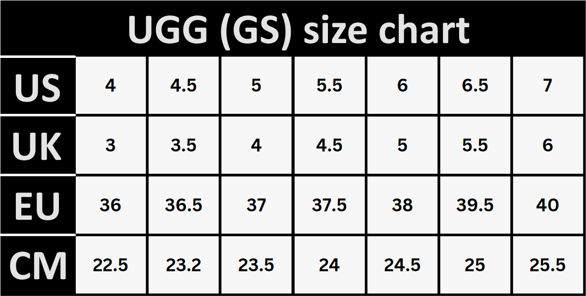 UGG kids size chart
